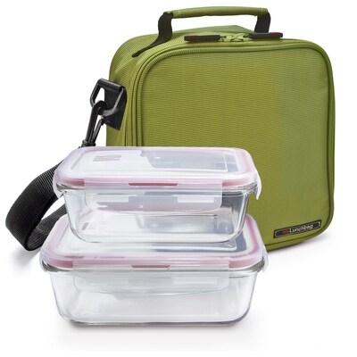 Τσάντα Ισοθερμική Μεταφοράς Φαγητού 5 Λτ. Πράσινη Με 2 Γυάλινα Φαγητοδοχεία Lunchbag Basic