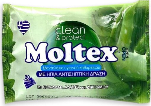 Moltex Μαντηλακια Υγιεινου Καθαρισμου Με Ηπια Αντισηπτικη Δραση 20τμχ