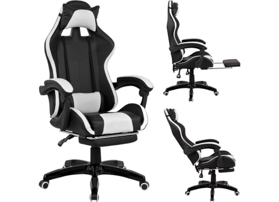 Πολυθρόνα Gaming Με Υποπόδιο Hm1132.100 Homemarkt Μαύρο - Λευκό